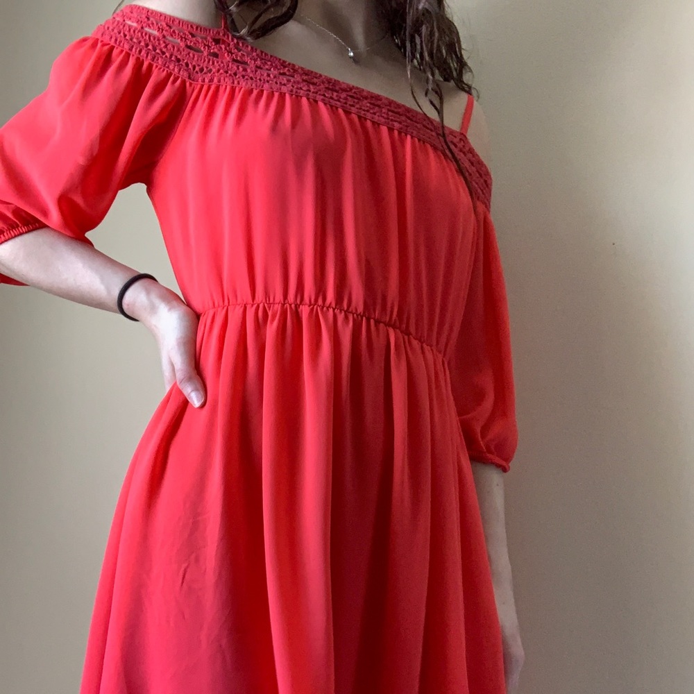 Bright off shoulder dress
